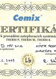 Certifikát CEMIX, k provádění zateplovacích systémů