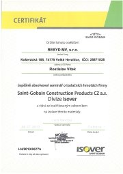 Certifikát ISOVER SAINT GOBAIN, izolační hmoty