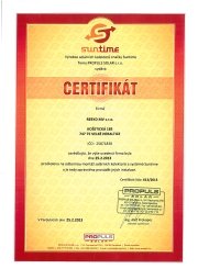 Certifikát SUNTIME, odborná montáž solárních kolektorů a systémů Suntime