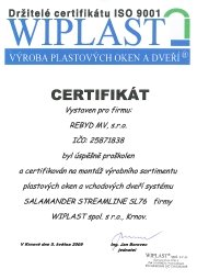 Certifikát WIPLAST, výroba plastových oken a dveří